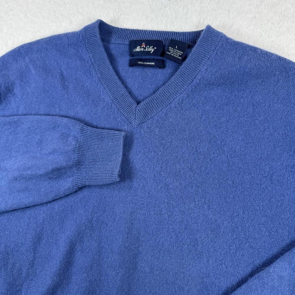 Allen Solly Sweater Mens Size L Blue V-Neck Cashmere Knit Pullover Lightweight